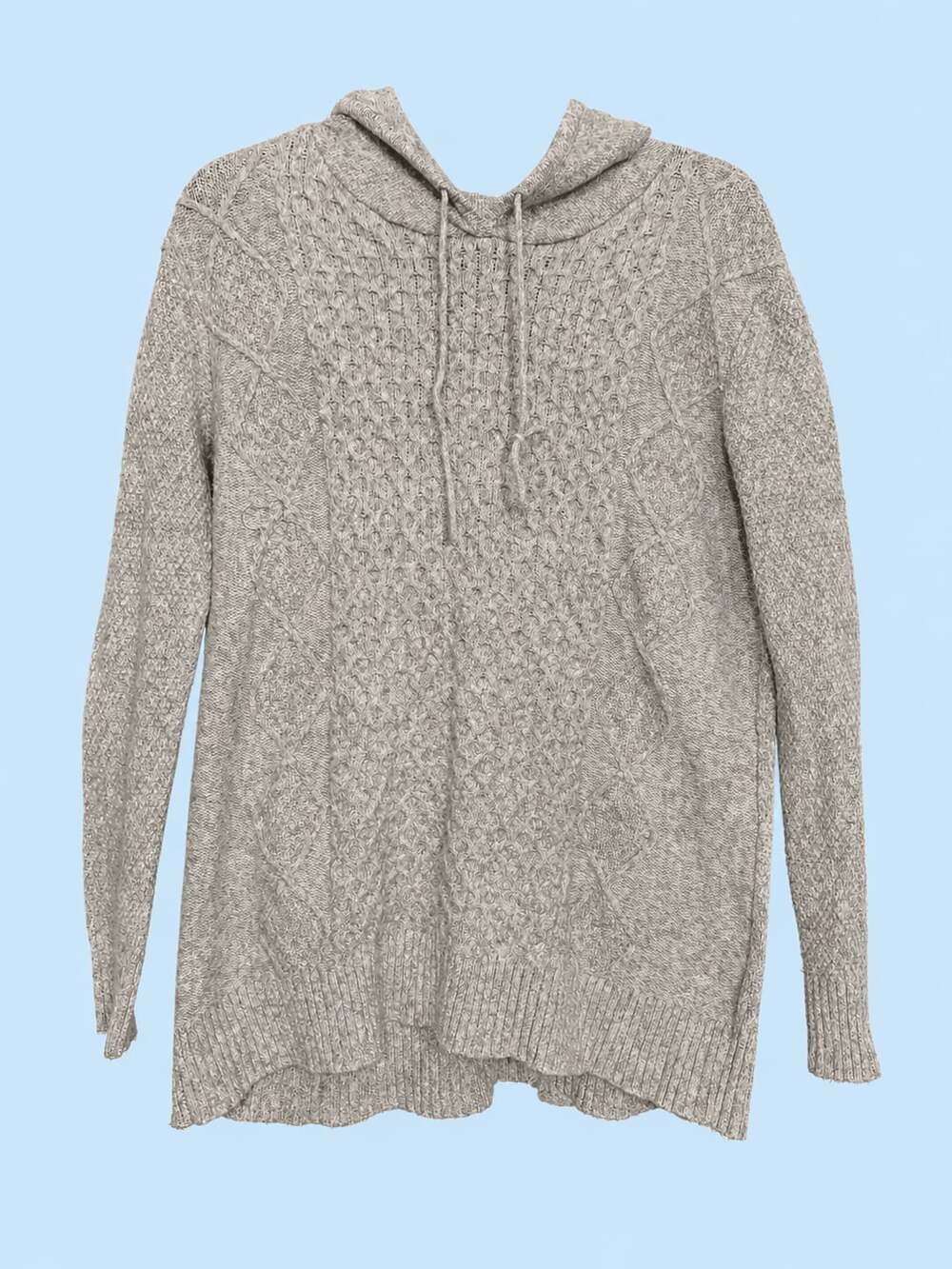 American Eagle Outfitters Gray Cable Knit Hooded Pullover Sweater Medium